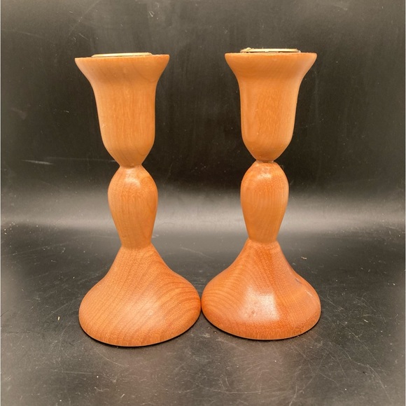 6' Myrtelwood Tapered Candlestick Holder Set Golden Stain Made On Oregon Coast - Picture 1 of 10